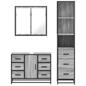 vidaXL 3 Piece Bathroom Furniture Set Grey Sonoma Engineered Wood