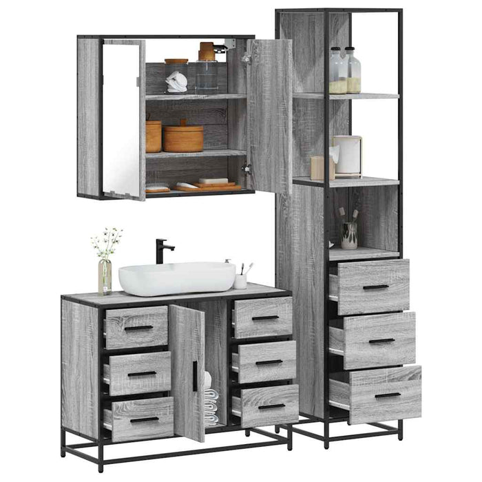 vidaXL 3 Piece Bathroom Furniture Set Grey Sonoma Engineered Wood