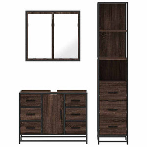 vidaXL 3 Piece Bathroom Furniture Set Brown Oak Engineered Wood