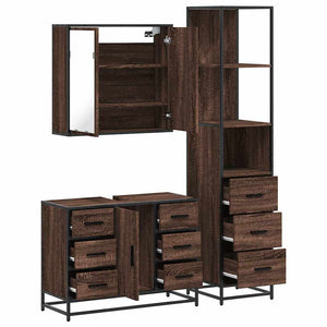 vidaXL 3 Piece Bathroom Furniture Set Brown Oak Engineered Wood