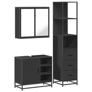 vidaXL 3 Piece Bathroom Furniture Set Black Engineered Wood