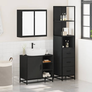 vidaXL 3 Piece Bathroom Furniture Set Black Engineered Wood