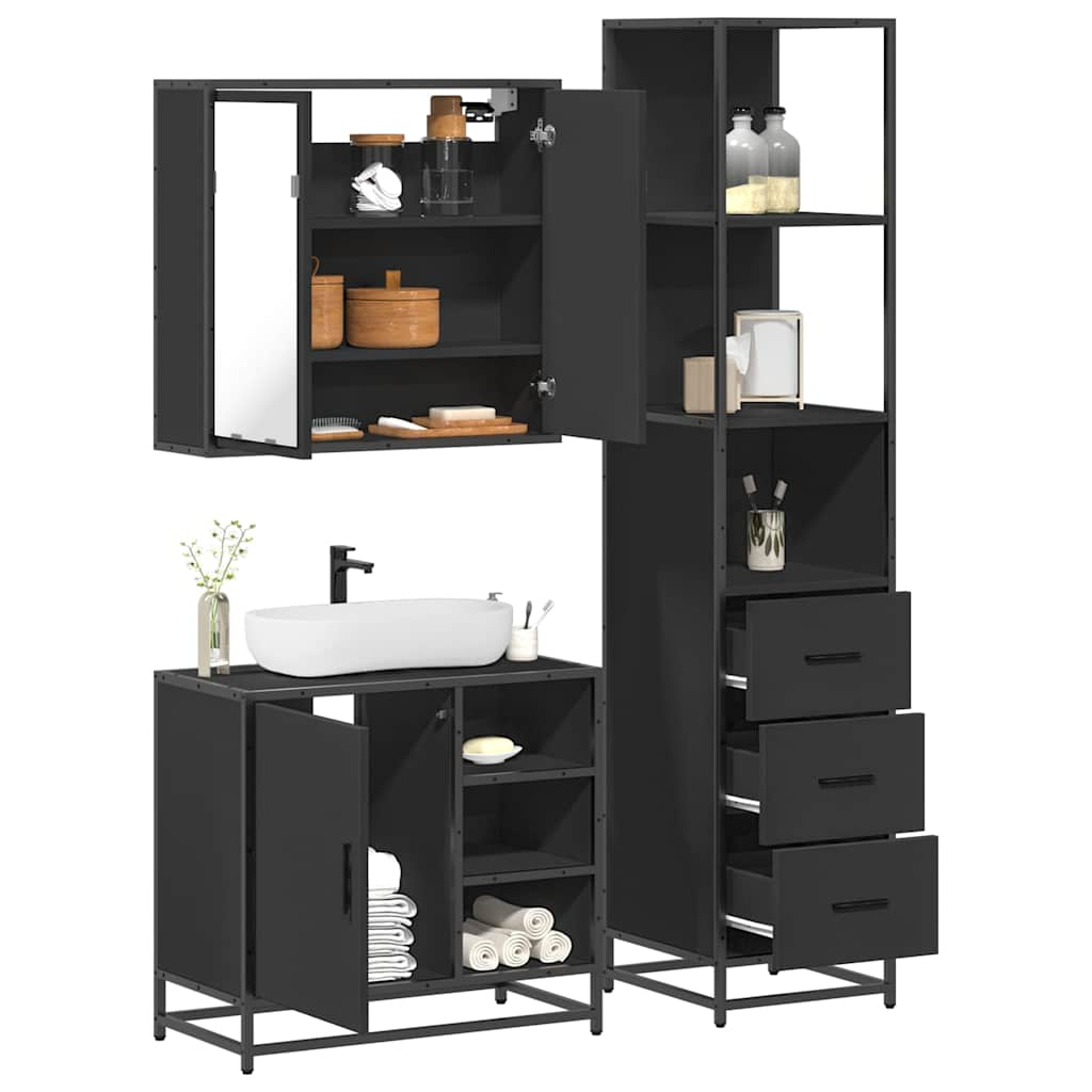 vidaXL 3 Piece Bathroom Furniture Set Black Engineered Wood