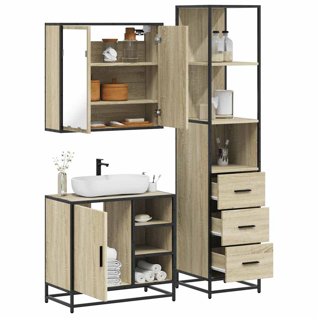 vidaXL 3 Piece Bathroom Furniture Set Sonoma Oak Engineered Wood