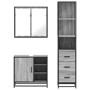 vidaXL 3 Piece Bathroom Furniture Set Grey Sonoma Engineered Wood