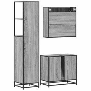 vidaXL 3 Piece Bathroom Furniture Set Grey Sonoma Engineered Wood