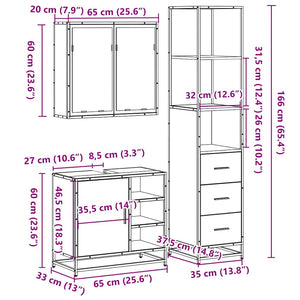 vidaXL 3 Piece Bathroom Furniture Set Grey Sonoma Engineered Wood