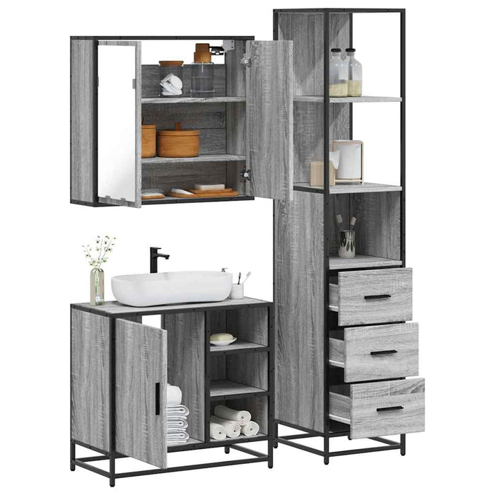 vidaXL 3 Piece Bathroom Furniture Set Grey Sonoma Engineered Wood