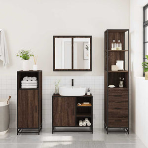 vidaXL 3 Piece Bathroom Furniture Set Brown Oak Engineered Wood