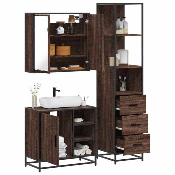 vidaXL 3 Piece Bathroom Furniture Set Brown Oak Engineered Wood