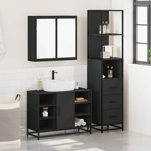 vidaXL 3 Piece Bathroom Furniture Set Black Engineered Wood