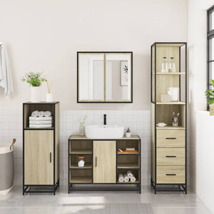 vidaXL 3 Piece Bathroom Furniture Set Sonoma Oak Engineered Wood