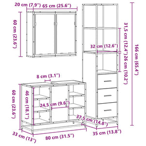 vidaXL 3 Piece Bathroom Furniture Set Sonoma Oak Engineered Wood