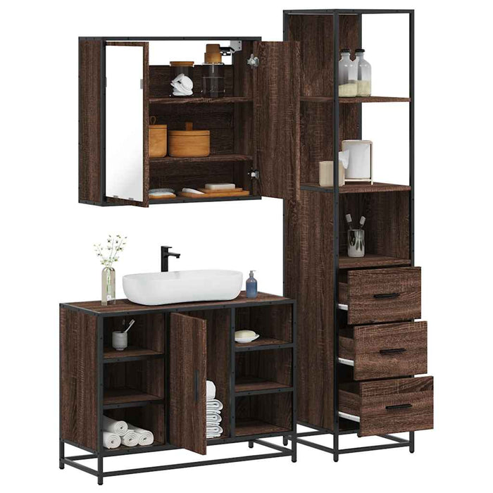 vidaXL 3 Piece Bathroom Furniture Set Brown Oak Engineered Wood