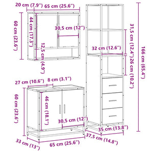 vidaXL 3 Piece Bathroom Furniture Set Black Engineered Wood