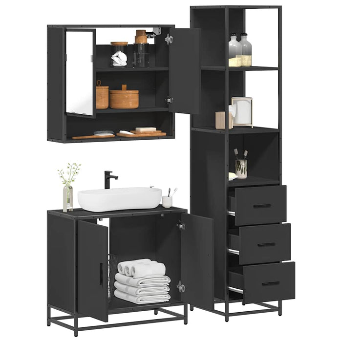 vidaXL 3 Piece Bathroom Furniture Set Black Engineered Wood