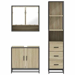 vidaXL 3 Piece Bathroom Furniture Set Sonoma Oak Engineered Wood