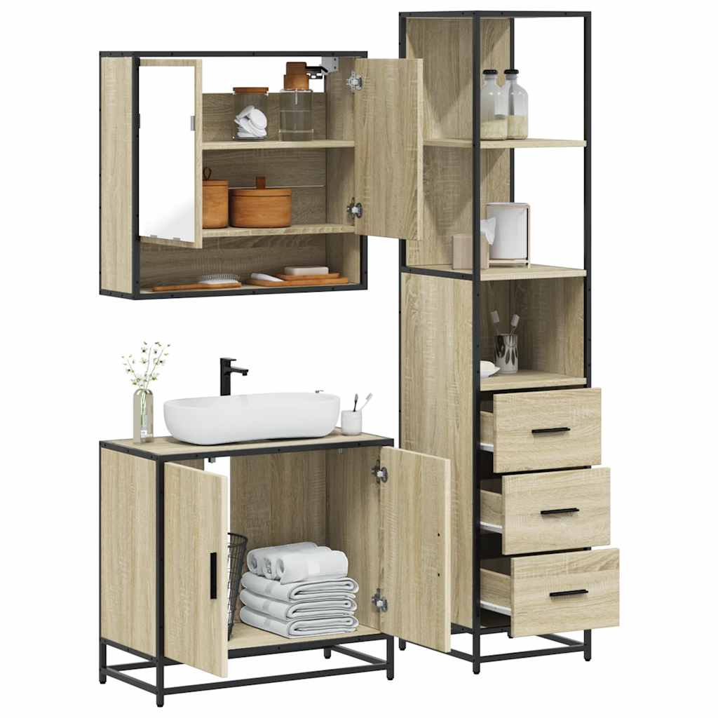 vidaXL 3 Piece Bathroom Furniture Set Sonoma Oak Engineered Wood