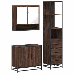 vidaXL 3 Piece Bathroom Furniture Set Brown Oak Engineered Wood