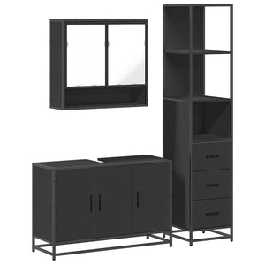 vidaXL 3 Piece Bathroom Furniture Set Black Engineered Wood