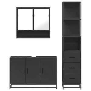 vidaXL 3 Piece Bathroom Furniture Set Black Engineered Wood