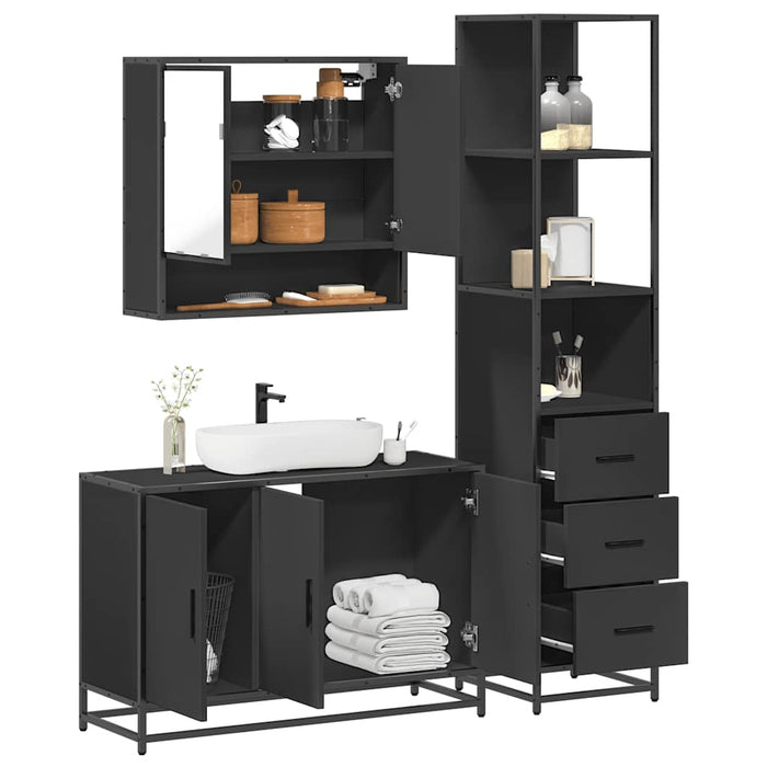 vidaXL 3 Piece Bathroom Furniture Set Black Engineered Wood