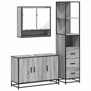 vidaXL 3 Piece Bathroom Furniture Set Grey Sonoma Engineered Wood