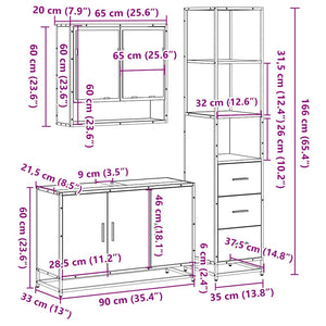 vidaXL 3 Piece Bathroom Furniture Set Grey Sonoma Engineered Wood