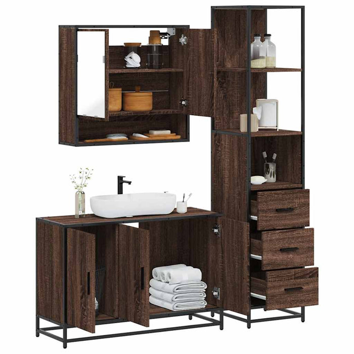 vidaXL 3 Piece Bathroom Furniture Set Brown Oak Engineered Wood