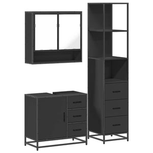 vidaXL 3 Piece Bathroom Furniture Set Black Engineered Wood