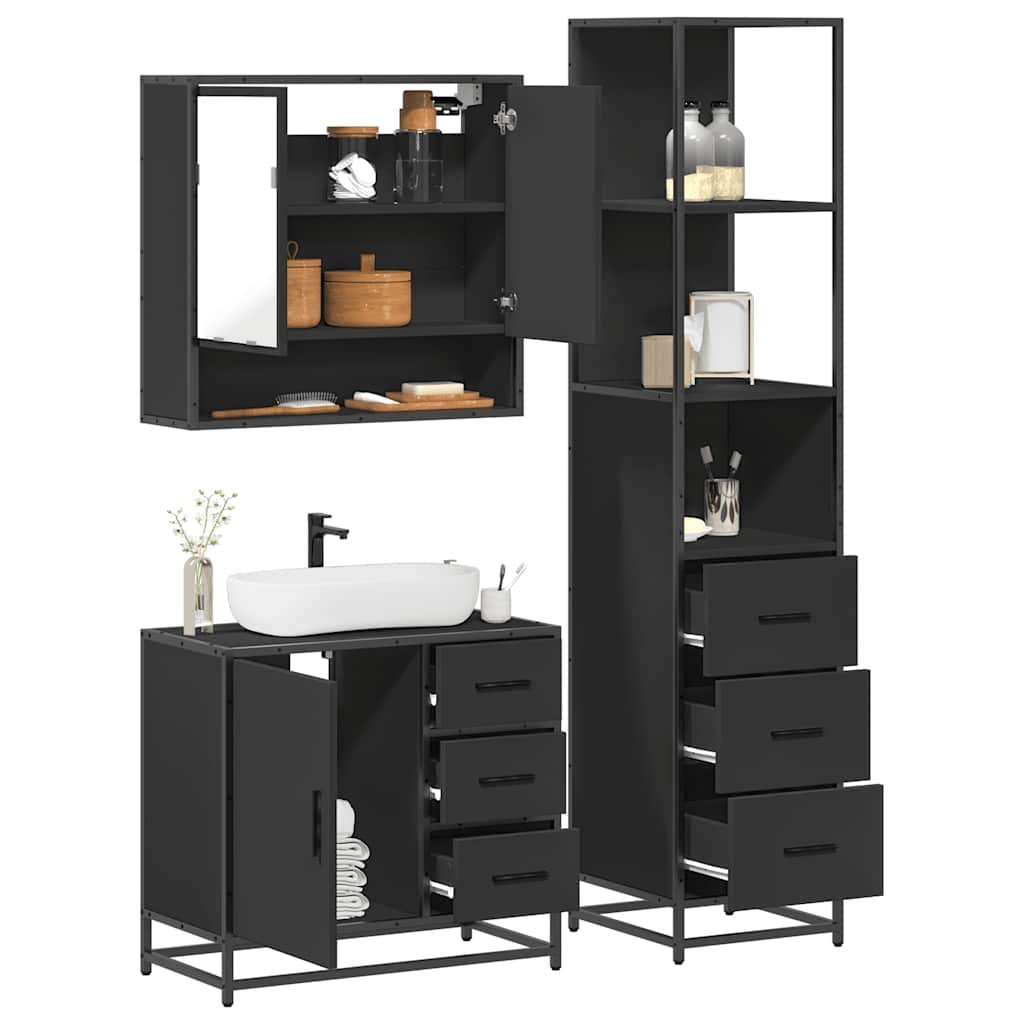 vidaXL 3 Piece Bathroom Furniture Set Black Engineered Wood