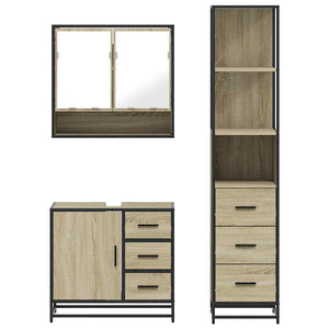 vidaXL 3 Piece Bathroom Furniture Set Sonoma Oak Engineered Wood