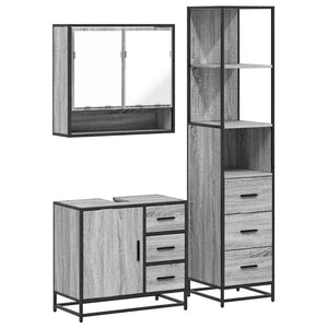 vidaXL 3 Piece Bathroom Furniture Set Grey Sonoma Engineered Wood