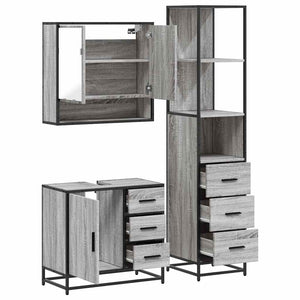 vidaXL 3 Piece Bathroom Furniture Set Grey Sonoma Engineered Wood