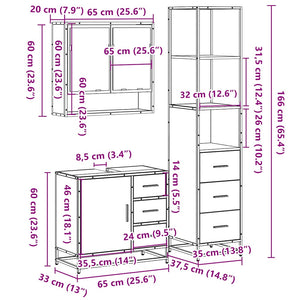 vidaXL 3 Piece Bathroom Furniture Set Brown Oak Engineered Wood