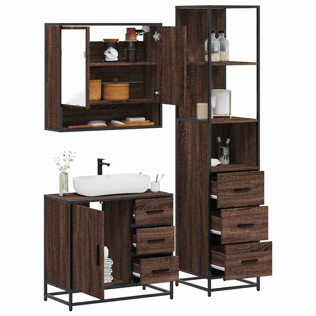 vidaXL 3 Piece Bathroom Furniture Set Brown Oak Engineered Wood