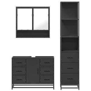 vidaXL 3 Piece Bathroom Furniture Set Black Engineered Wood