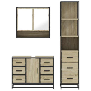 vidaXL 3 Piece Bathroom Furniture Set Sonoma Oak Engineered Wood