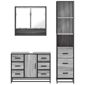 vidaXL 3 Piece Bathroom Furniture Set Grey Sonoma Engineered Wood