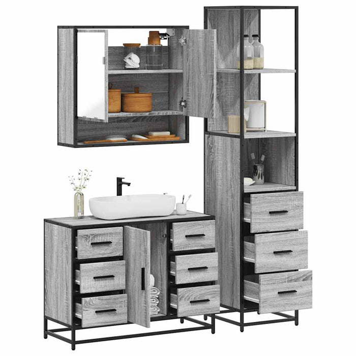 vidaXL 3 Piece Bathroom Furniture Set Grey Sonoma Engineered Wood