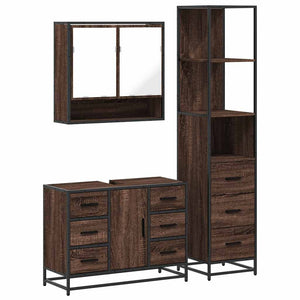 vidaXL 3 Piece Bathroom Furniture Set Brown Oak Engineered Wood