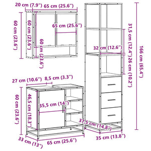 vidaXL 3 Piece Bathroom Furniture Set Sonoma Oak Engineered Wood