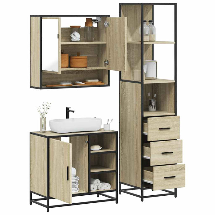 vidaXL 3 Piece Bathroom Furniture Set Sonoma Oak Engineered Wood