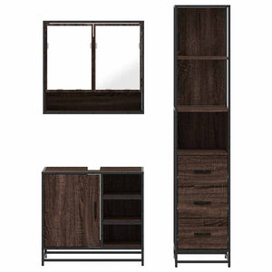 vidaXL 3 Piece Bathroom Furniture Set Brown Oak Engineered Wood