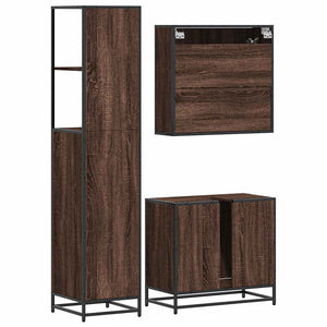 vidaXL 3 Piece Bathroom Furniture Set Brown Oak Engineered Wood