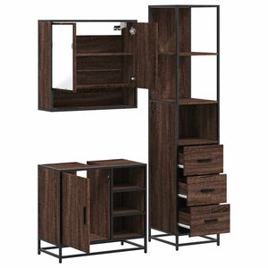 vidaXL 3 Piece Bathroom Furniture Set Brown Oak Engineered Wood