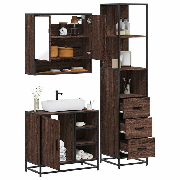 vidaXL 3 Piece Bathroom Furniture Set Brown Oak Engineered Wood