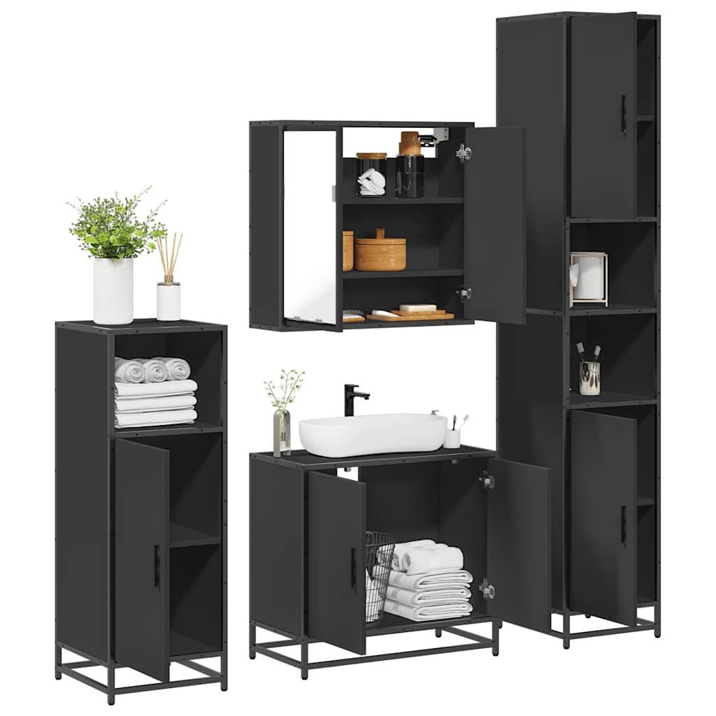 vidaXL 4 Piece Bathroom Furniture Set Black Engineered Wood