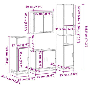 vidaXL 4 Piece Bathroom Furniture Set Grey Sonoma Engineered Wood