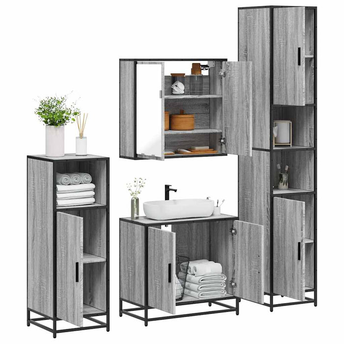 vidaXL 4 Piece Bathroom Furniture Set Grey Sonoma Engineered Wood